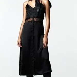 Zara Black Satin Lace Dress
